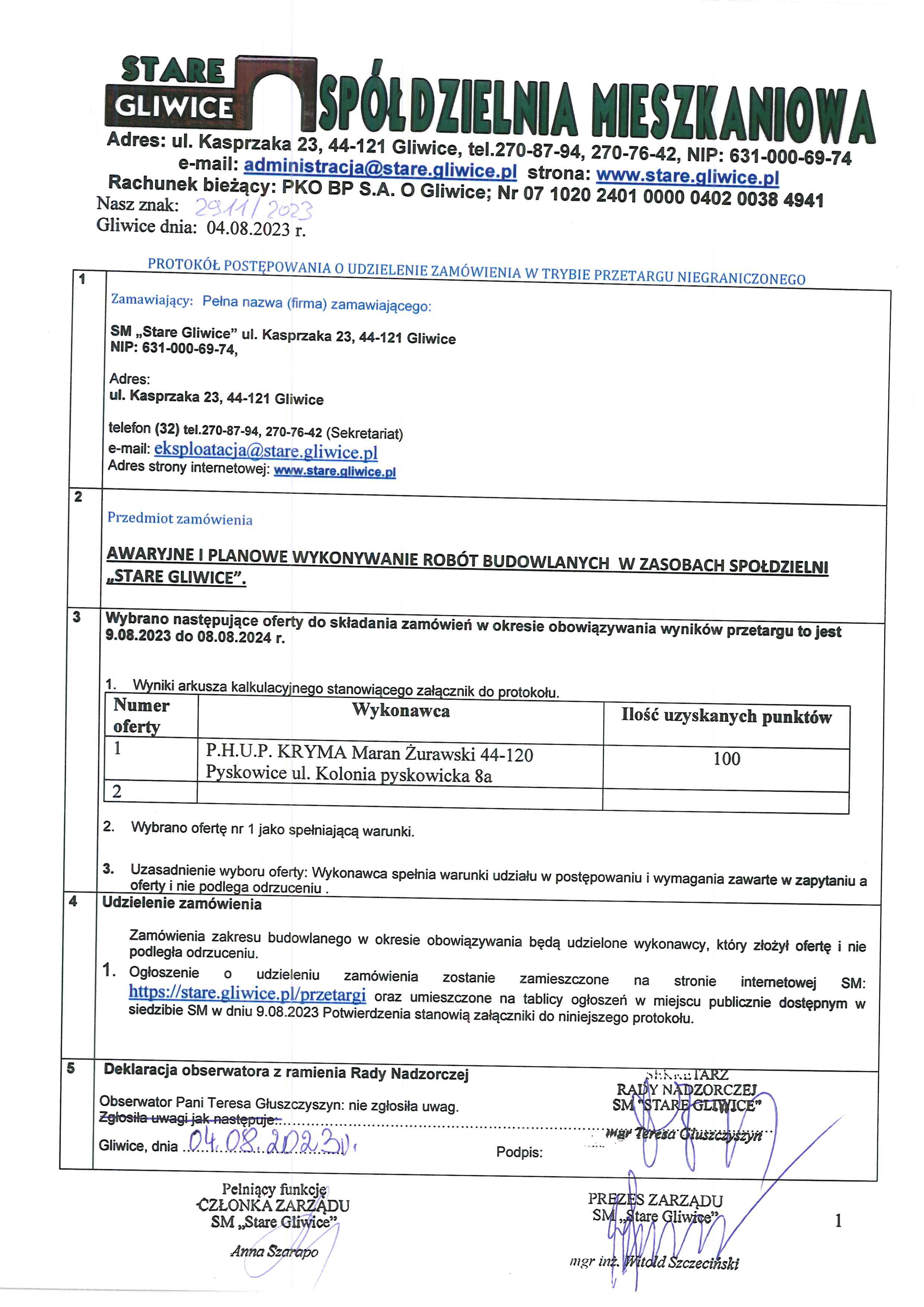 Ogłoszenie budowlane