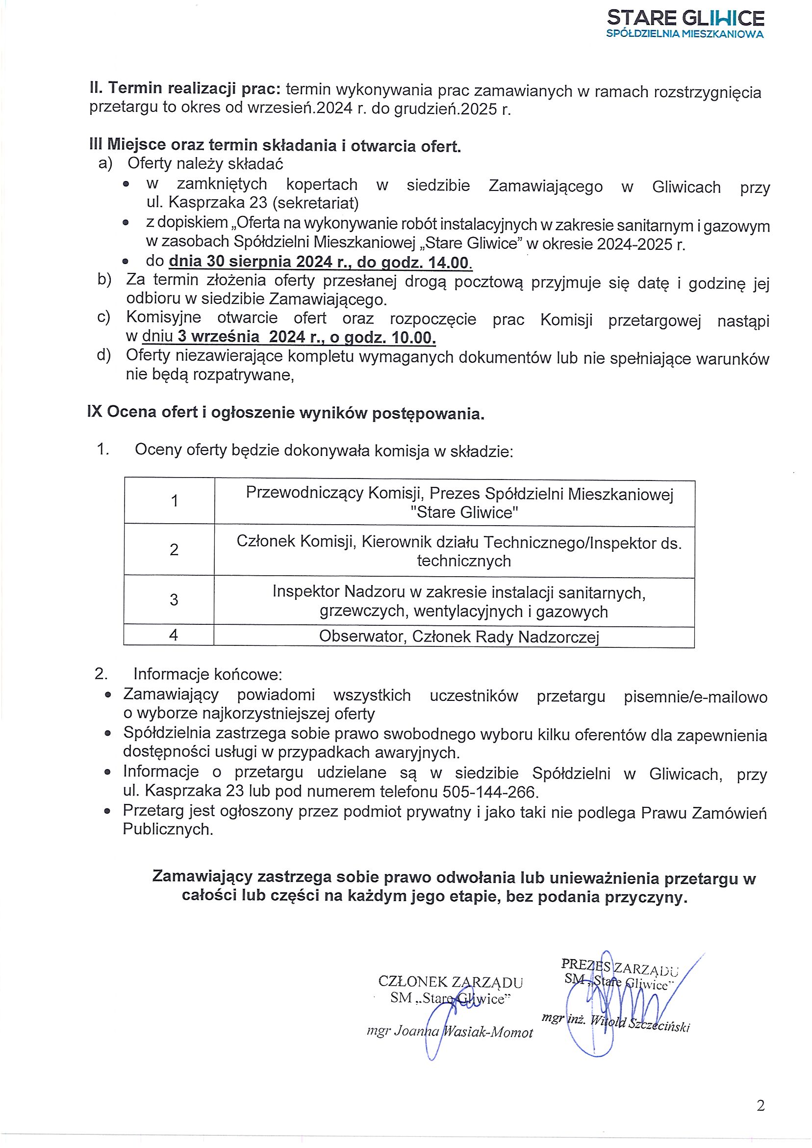 Wyciąg z ogłoszenia instal 2