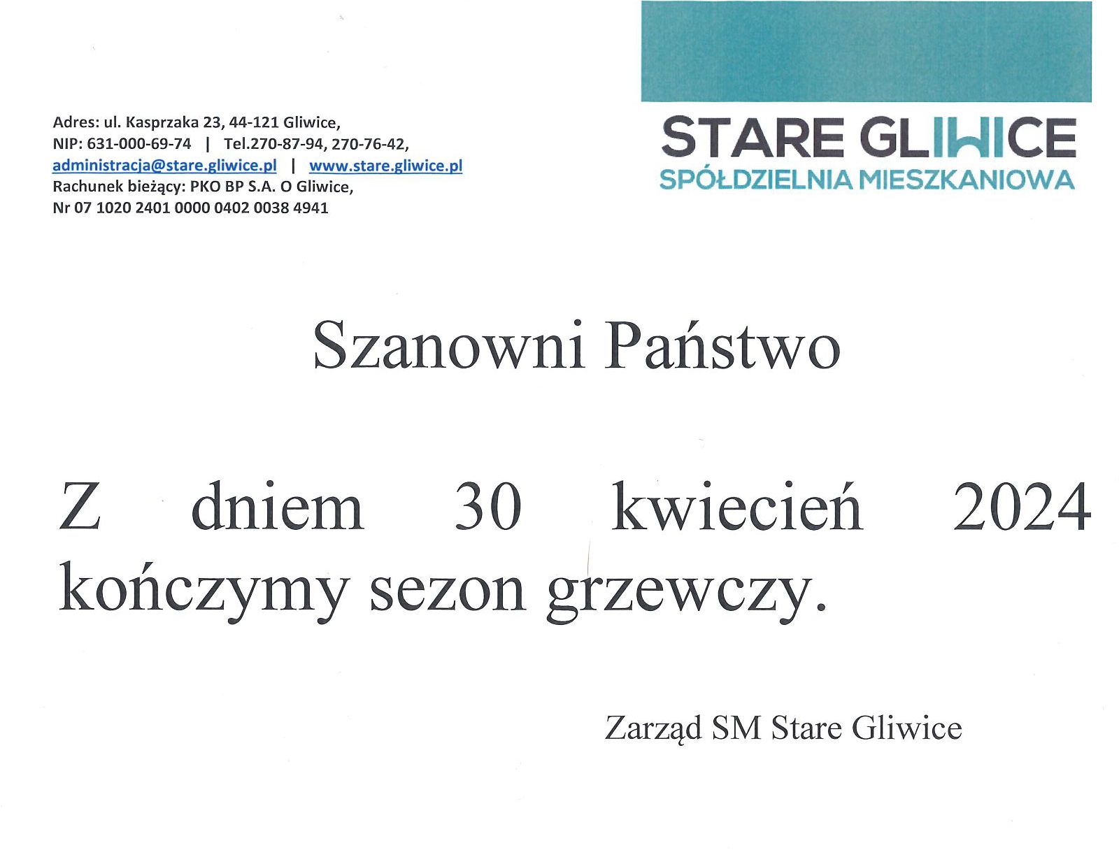 Zakończenie sezonu grzewczego