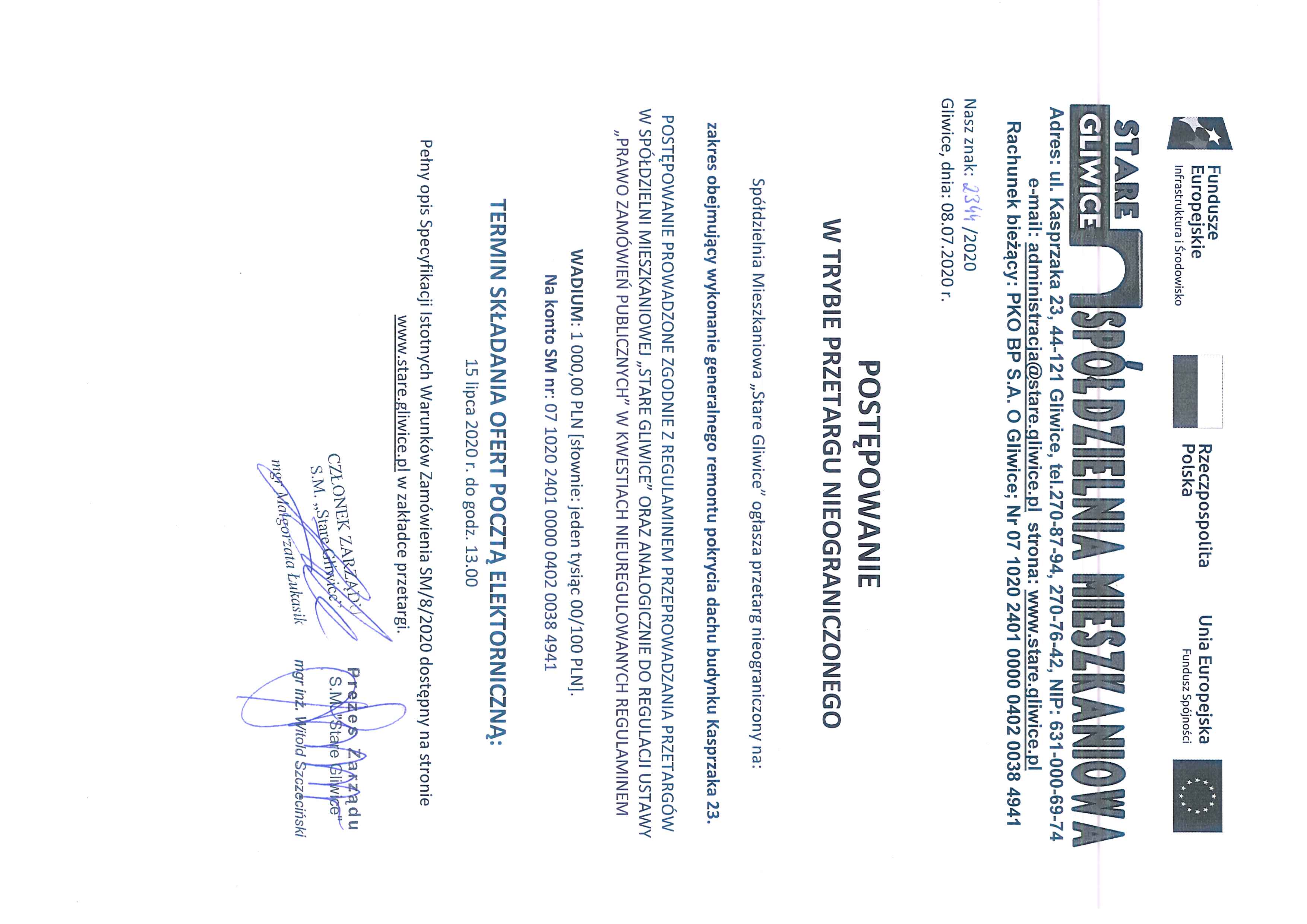 ogłoszenie Kasprzaka 23 SM 8 2020