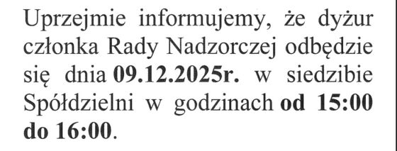 Dyżur Rady Nadzorczej 09.12.2025 od 15:00 do 16:00
