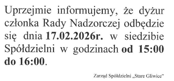 Dyżur Rady Nadzorczej 17.02.2026 od 15:00 do 16:00